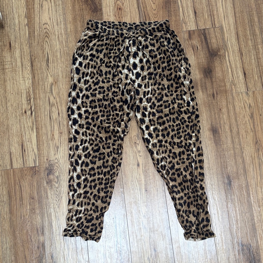 Leopard Print capris Jogger Pants - Brown/Black
